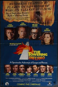 4y1093 TOWERING INFERNO advance 1sh 1974 McQueen, Paul Newman, art of burning building, very rare!