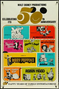 4y1106 WALT DISNEY 50th ANNIVERSARY 1sh 1973 Disney classics, Mary Poppins, Aristocats, Robin Hood!