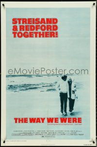 4y1107 WAY WE WERE 1sh 1973 Barbra Streisand & Robert Redford walk on the beach!