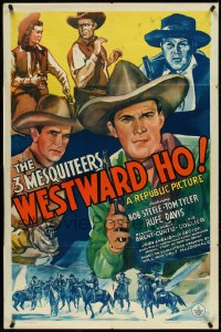 4y1109 WESTWARD HO 1sh 1942 The Three Mesquiteers with Tom Tyler, Bob Steele & Rufe Davis, rare!