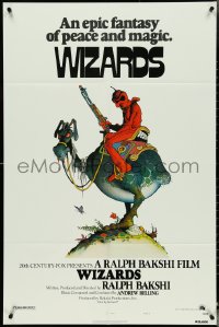 4y1119 WIZARDS style A 1sh 1977 Ralph Bakshi directed animation, cool fantasy art by William Stout!