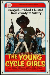 4y1124 YOUNG CYCLE GIRLS 1sh 1977 sleazy riders, ravaged - robbed & busted from county to county!