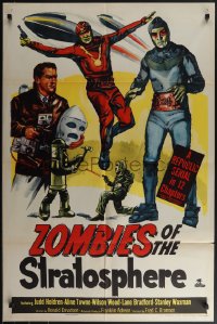 4y1128 ZOMBIES OF THE STRATOSPHERE 1sh 1952 cool art of aliens with guns including Leonard Nimoy!