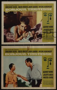 4y0600 BONJOUR TRISTESSE 8 LCs 1958 Jean Seberg & Geoffrey Horne, Saul Bass border art, complete set!