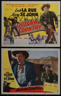 4y0614 OUTLAW COUNTRY 8 LCs 1948 Lash La Rue as twin brothers, one the law, one the outlaw, Fuzzy!