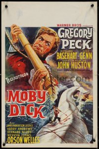 4z0290 MOBY DICK Belgian 1956 John Huston, great art of Gregory Peck & the giant whale, very rare!