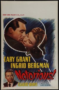 4z0292 NOTORIOUS Belgian R1950s art of Cary Grant & Ingrid Bergman, Alfred Hitchcock classic!