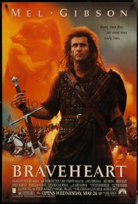 4z0908 BRAVEHEART advance DS 1sh 1995 Mel Gibson as William Wallace in the Scottish Rebellion!