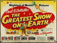 4z0144 GREATEST SHOW ON EARTH British quad 1952 Cecil B. DeMille, art of circus clown James Stewart!