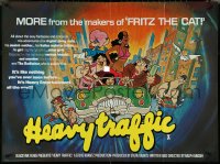 4z0145 HEAVY TRAFFIC British quad 1973 Ralph Bakshi adult cartoon, wacky art of cast in car!