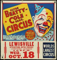 4z0093 CLYDE BEATTY-COLE BROS CIRCUS 21x28 circus poster 1960s great big top art of smiling clown!