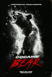 4z0916 COCAINE BEAR teaser DS 1sh 2023 black bear that ingested a duffel bag of cocaine in 1985!