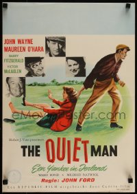 4z0271 QUIET MAN Dutch 1953 great art of John Wayne dragging Maureen O'Hara, John Ford!