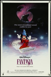 4z0944 FANTASIA 1sh R1985 Mickey from Sorcerer's Apprentice & Chernabog from Night on Bald Mountain!