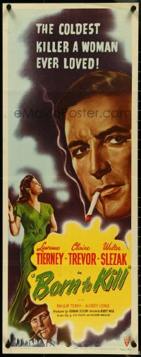 4z0199 BORN TO KILL insert 1946 classic noir art of smoking Lawrence Tierney & sexy Claire Trevor!