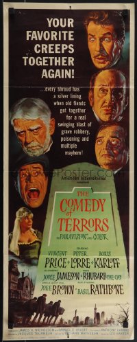 4z0202 COMEDY OF TERRORS insert 1964 Karloff, Peter Lorre, Vincent Price, Joe E. Brown, Tourneur!