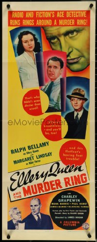 4z0208 ELLERY QUEEN & THE MURDER RING insert 1941 Ralph Bellamy in the title role, Margaret Lindsay!