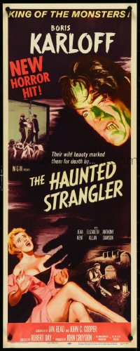 4z0213 HAUNTED STRANGLER insert 1958 creepy Boris Karloff marked their death by their wild beauty!