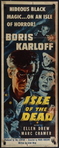 4z0215 ISLE OF THE DEAD insert R1953 Boris Karloff, hideous black magic on an isle of horror!