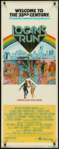 4z0219 LOGAN'S RUN insert 1976 art of Michael York & Jenny Agutter running away by Charles Moll!