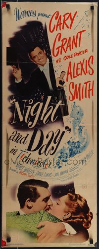 4z0228 NIGHT & DAY LAMINATED insert 1946 Cary Grant as Cole Porter loves sexy Alexis Smith, rare!