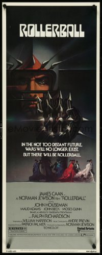 4z0239 ROLLERBALL insert 1975 James Caan in a future where war does not exist, Bob Peak art!