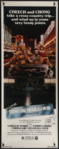 4z0246 THINGS ARE TOUGH ALL OVER signed insert 1982 by Tommy Chong, cross country trip to Las Vegas!