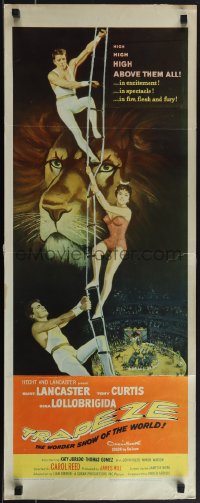 4z0248 TRAPEZE insert 1956 circus art of Burt Lancaster, Gina Lollobrigida, Tony Curtis & lion!