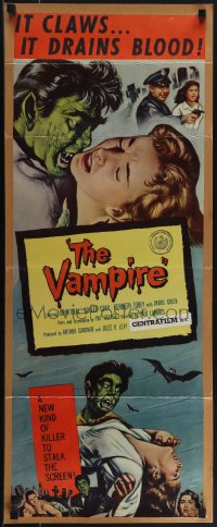 4z0250 VAMPIRE insert 1957 John Beal, it claws, it drains blood, cool art of monster & victim!