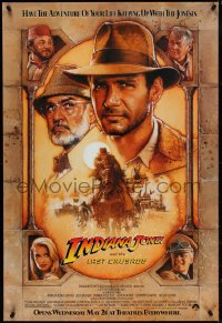 4z0990 INDIANA JONES & THE LAST CRUSADE advance 1sh 1989 Ford/Connery over brown background by Drew!