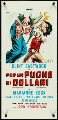 4z0190 FISTFUL OF DOLLARS Italian locandina R1970s different artwork of generic cowboy by Symeoni!