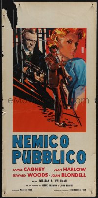 4z0193 PUBLIC ENEMY Italian locandina R1963 William Wellman, Cagney & Harlow by Avelli, ultra rare!