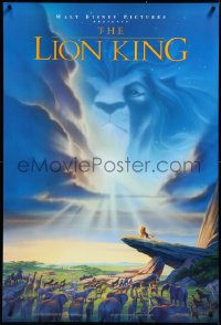 4z1010 LION KING DS 1sh 1994 Disney Africa, John Alvin art of Simba on Pride Rock with Mufasa in sky