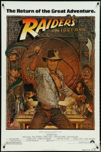 4z1062 RAIDERS OF THE LOST ARK 1sh R1982 great Richard Amsel art of adventurer Harrison Ford!