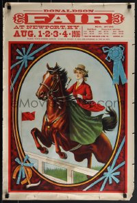 4z0261 DONALDSON FAIR 20x30 advertising poster 1916 art of pretty woman jumping horse, ultra rare!