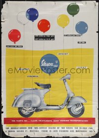 4z0262 VESPA 20x28 Italian advertising poster 1950s art of balloons over bike, ultra rare!