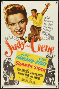 4z1105 SUMMER STOCK 1sh 1950 giant headshot of Judy Garland & Gene Kelly dancing in mid-air!