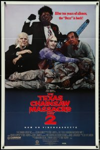 4z0411 TEXAS CHAINSAW MASSACRE PART 2 27x41 video poster 1986 Tobe Hooper sequel, cast portrait!