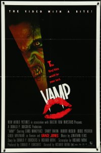 4z0412 VAMP 27x41 video poster 1986 kissing vampire lips art, the first kiss could be your last!