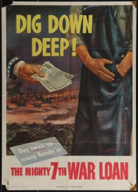 4z0346 DIG DOWN DEEP 19x26 WWII war poster 1945 Kanelous art of war bonds over battle!