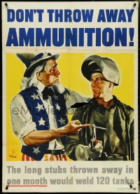 4z0097 DON'T THROW AWAY AMMUNITION 28x40 WWII war poster 1942 Beall art of Uncle Sam, ultra rare!