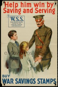 4z0413 HELP HIM WIN BY SAVING & SERVING 20x30 WWI war poster 1918 buy war savings stamps!