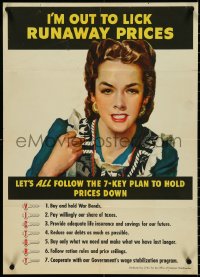 4z0348 I'M OUT TO LICK RUNAWAY PRICES 20x28 WWII war poster 1943 great art of tough housewife!