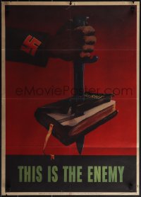 4z0353 THIS IS THE ENEMY 20x28 WWII war poster 1943 classic swastika/bayonet/Bible art by Marks!