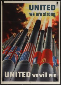 4z0356 UNITED WE ARE STRONG 20x28 WWII war poster 1943 Koerner art of cannons firing together!