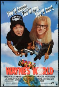 4z1136 WAYNE'S WORLD 1sh 1991 Mike Myers, Dana Carvey, one world, one party, excellent!