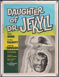 5a0129 DAUGHTER OF DR JEKYLL linen 30x40 1957 Edgar Ulmer, blood-hungry fiend in woman's body, rare!