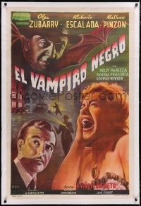 5a0524 BLACK VAMPIRE linen Argentinean 1953 Roman Vinoly Barreto's El vampiro negro, Raf art, rare!