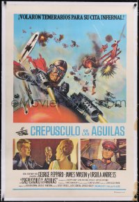 5a0525 BLUE MAX linen Argentinean 1966 art of WWI fighter pilot George Peppard in airplane, rare!