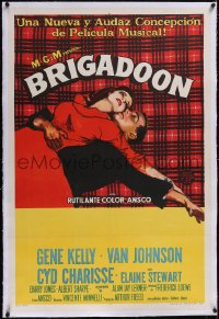 5a0527 BRIGADOON linen Argentinean 1955 great romantic c/u of Gene Kelly & Cyd Charisse over plaid!